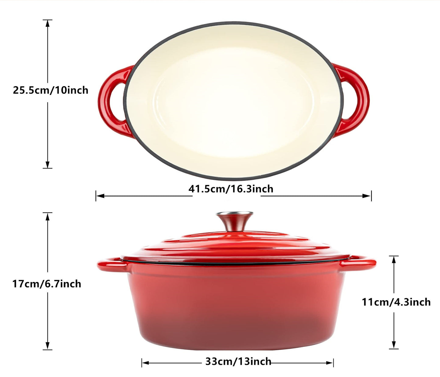 cocote fonte rouge 33 cm dimension