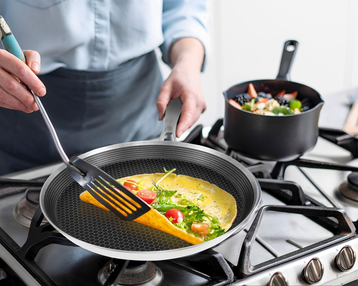 crepiere avec legume sur feux gaz