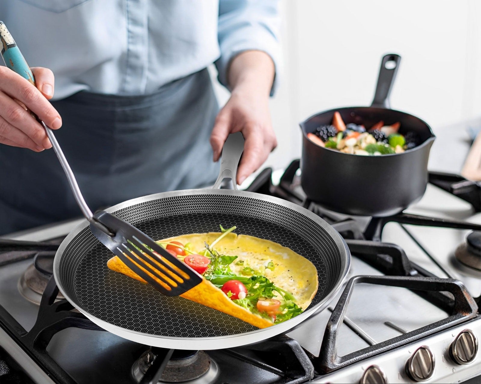 crepiere avec legume sur feux gaz