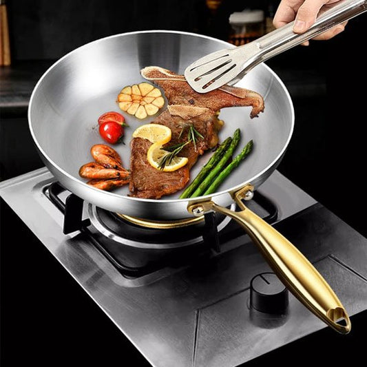 Poele en inox saute steak crevette