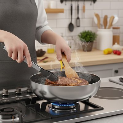 Poele inox cuisson de steak